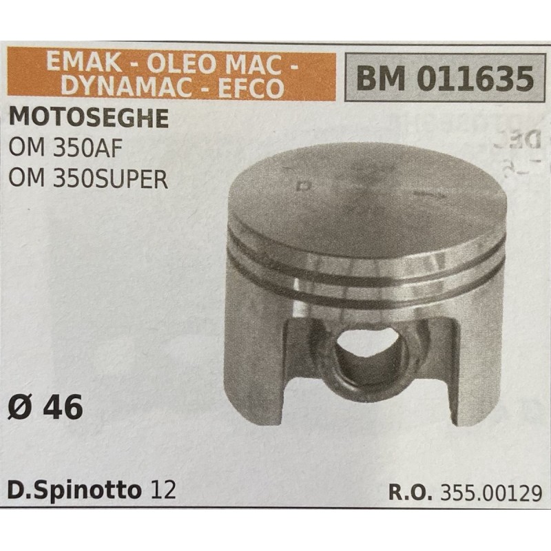 BRUMAR PISTONE COMPLETO EMAK  OLEO MAC  DYNAMAC  EFCO MOTOSEGHE OM 350AF OM 350SUPER  Ø 46 DSpinotto 12  RO 35500129