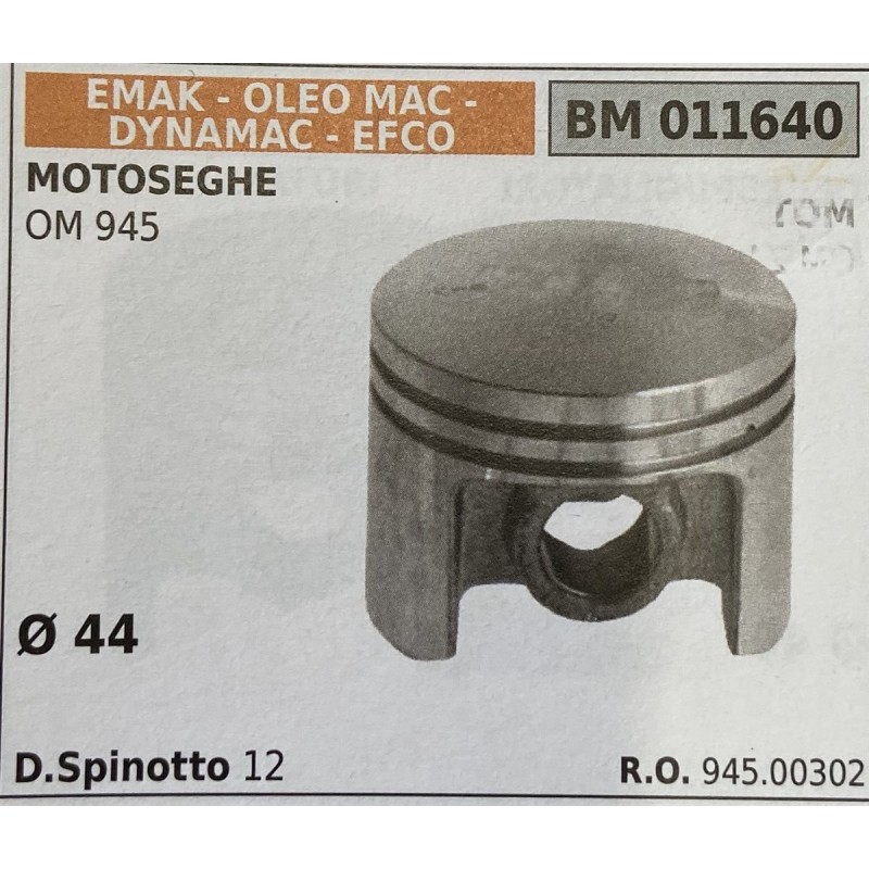 BRUMAR PISTONE COMPLETO EMAK  OLEO MAC  DYNAMAC  EFCO MOTOSEGHE OM 945  Ø 44 DSpinotto 12  RO 94500302