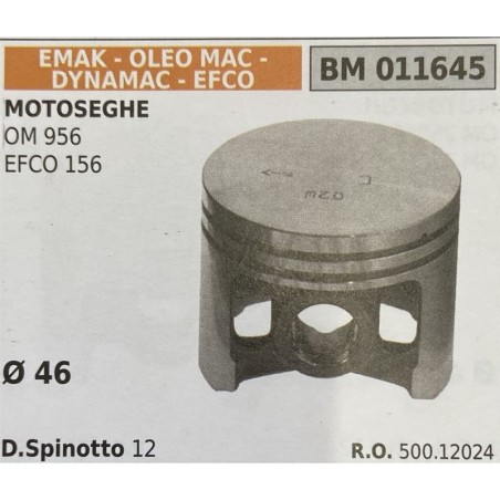 BRUMAR PISTONE COMPLETO EMAK  OLEO MAC  DYNAMAC  EFCO MOTOSEGHE OM 956 EFCO 156  Ø 46 DSpinotto 12  RO 50012024