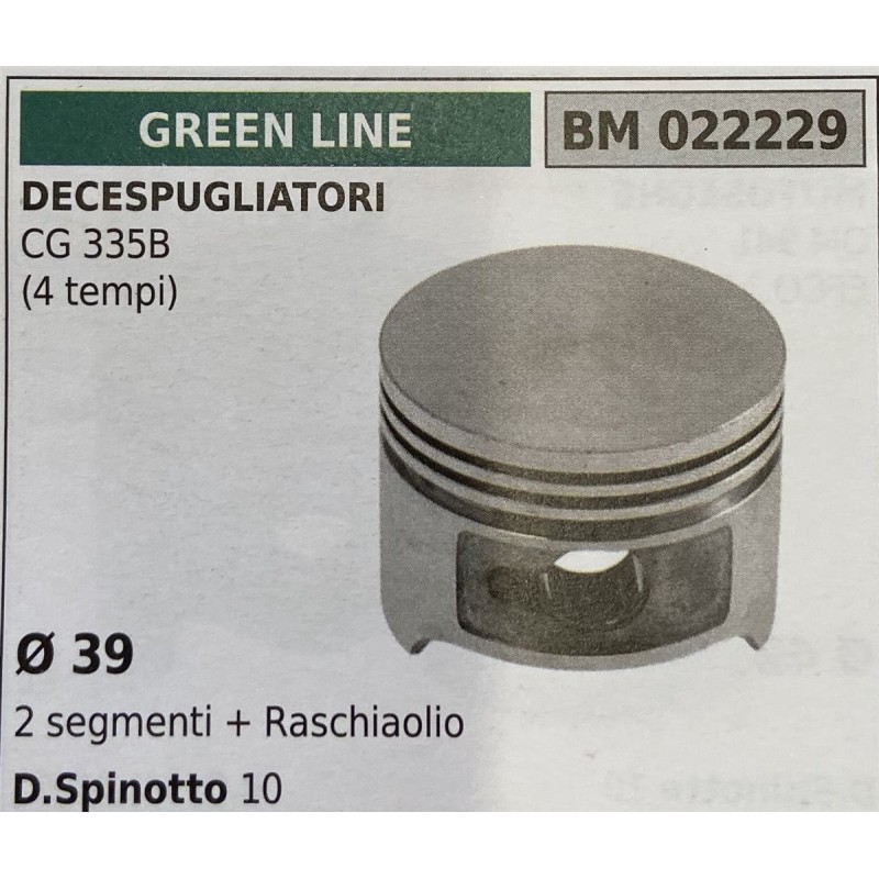 BRUMAR PISTONE COMPLETO GREEN LINE DECESPUGLIATORI CG 335B (4 tempi)  Ø 39 2 segmenti + raschiaolio DSpinotto 10  RO