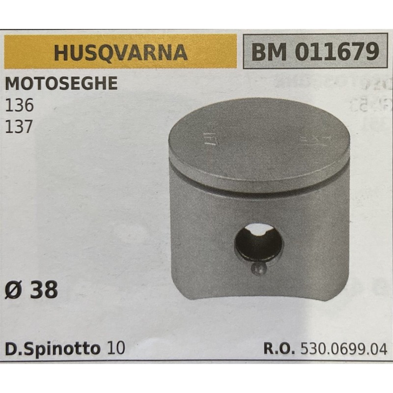 BRUMAR PISTONE COMPLETO HUSQVARNA MOTOSEGHE 136 137  Ø 38 D Spinotto 10  RO 530069904