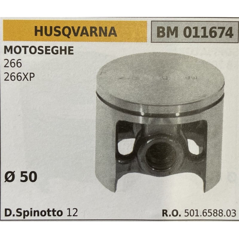 BRUMAR PISTONE COMPLETO HUSQVARNA MOTOSEGHE 266 266XP  Ø 50 D Spinotto 12  RO 501658803