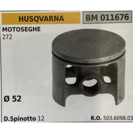 BRUMAR PISTONE COMPLETO HUSQVARNA MOTOSEGHE 272  Ø 52 D Spinotto 12  RO 503609803