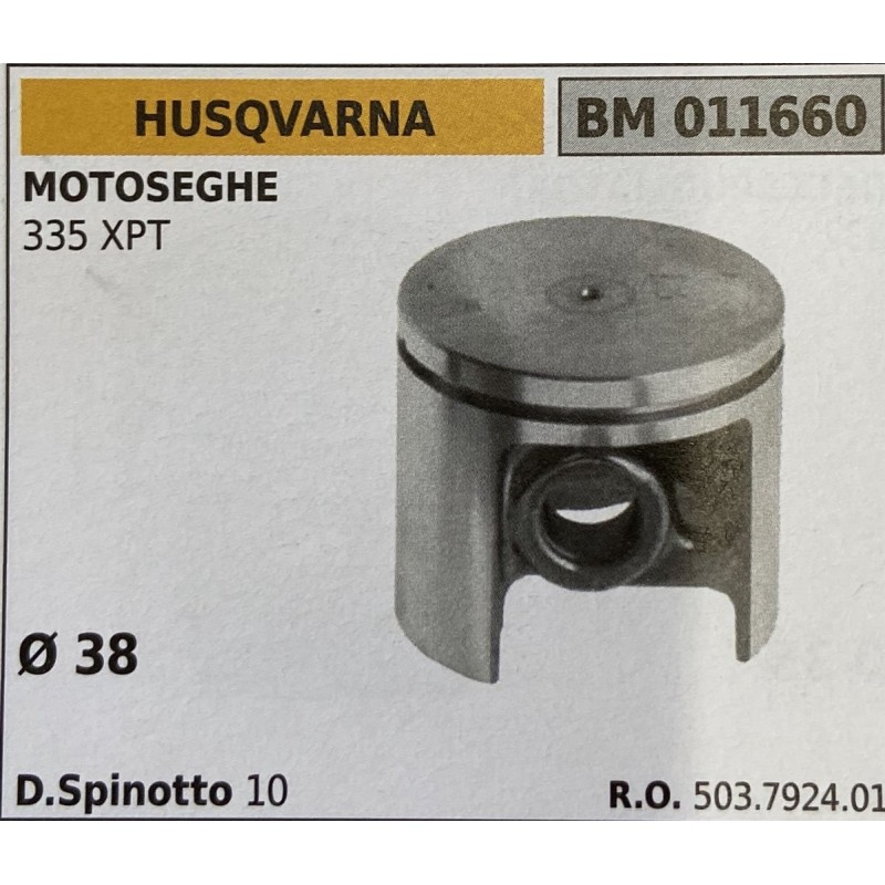 BRUMAR PISTONE COMPLETO HUSQVARNA MOTOSEGHE 335 XPT  Ø 38 D Spinotto 10  RO 503792401