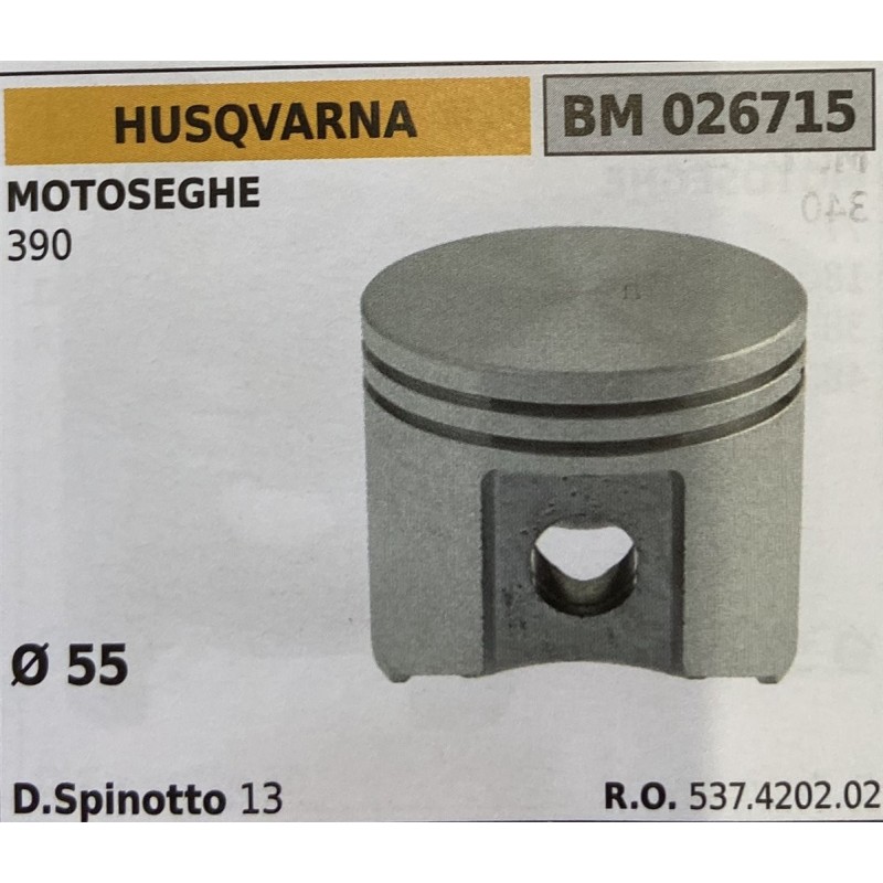 BRUMAR PISTONE COMPLETO HUSQVARNA MOTOSEGHE 390  Ø 55 D Spinotto 13  RO 537420202