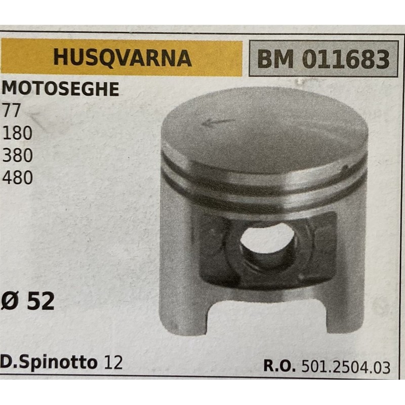 BRUMAR PISTONE COMPLETO HUSQVARNA MOTOSEGHE 77 180 380 480  Ø 52 D Spinotto 12  RO 501250403