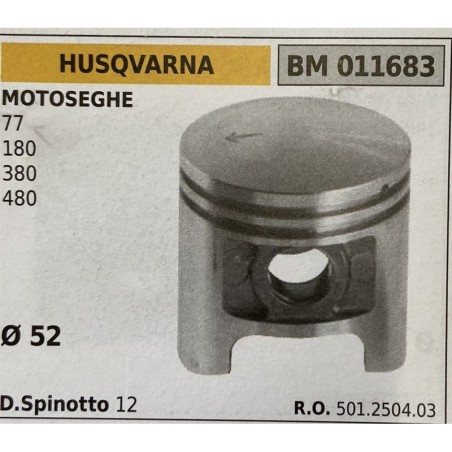 BRUMAR PISTONE COMPLETO HUSQVARNA MOTOSEGHE 77 180 380 480  Ø 52 D Spinotto 12  RO 501250403