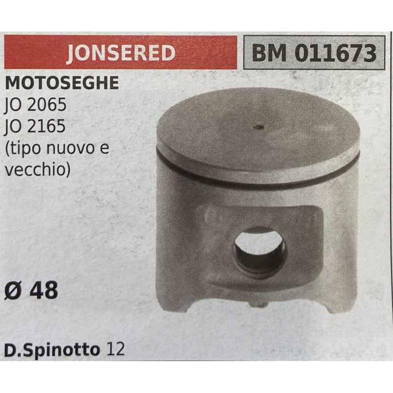 BRUMAR PISTONE COMPLETO JONSERED MOTOSEGHE JO 2065 JO 2165 (tipo nuovo e vecchio)  Ø 48 D Spinotto 12  RO