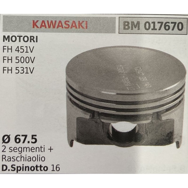 BRUMAR PISTONE COMPLETO KAWASAKI MOTORI FH 451V FH 500V FH 531V  Ø 675 2 segmenti + raschiaolio D Spinotto 16  RO