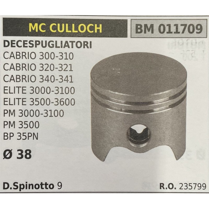 BRUMAR PISTONE COMPLETO MC CULLOCH DECESPUGLIATORI CABRIO 300310 CABRIO 320321 CABRIO 340341 ELITE 30003100 ELITE 35003600 PM 3