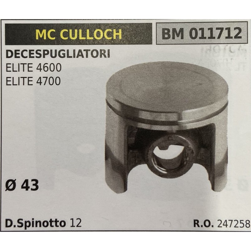 BRUMAR PISTONE COMPLETO MC CULLOCH DECESPUGLIATORI ELITE 4600 ELITE 4700  Ø 43 D Spinotto 12  RO 247258