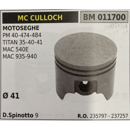 BRUMAR PISTONE COMPLETO MC CULLOCH MOTOSEGHE PM 40474484 TITAN 354041 MAC 540E MAC 935940  Ø 41 D Spinotto 9  RO 235797  237257