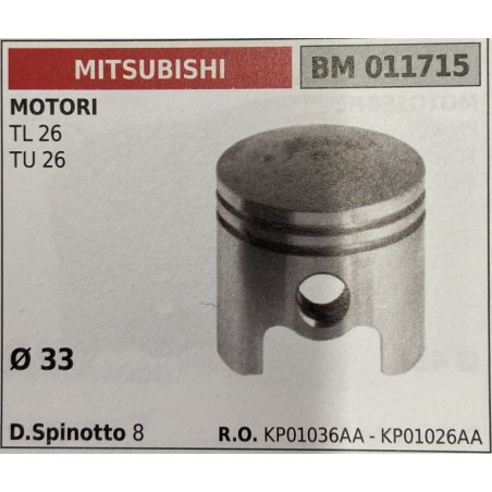 BRUMAR PISTONE COMPLETO MITSUBISHI MOTORI TL 26 TU 26  Ø 33  D Spinotto 8  RO KP01036AA  KP01026AA