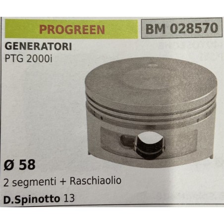 BRUMAR PISTONE COMPLETO PROGREEN GENERATORI PTG 2000i  Ø 58 2 segmenti + raschiaolio D Spinotto 13  RO