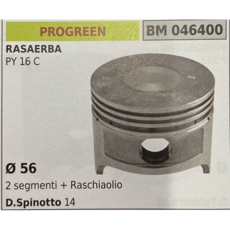 BRUMAR PISTONE COMPLETO PROGREEN RASAERBA PY 16 C  Ø 56 2 segmenti + raschiaolio D Spinotto 14  RO