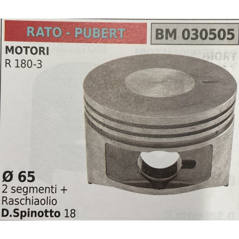 BRUMAR PISTONE COMPLETO RATO  PUBERT MOTORI R 1803  Ø 65 2 segmenti + raschiaolio D Spinotto 18  RO