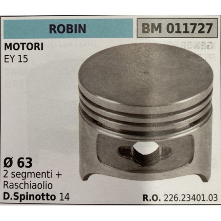 BRUMAR PISTONE COMPLETO ROBIN MOTORI EY 15  Ø 63 2 segmenti + raschiaolio D Spinotto 14  RO 2262340103