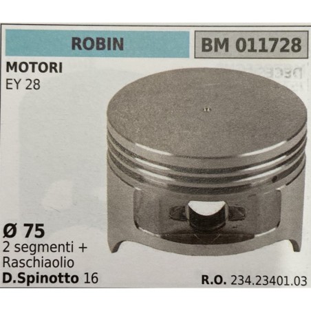 BRUMAR PISTONE COMPLETO ROBIN MOTORI EY 28  Ø 75 2 segmenti + raschiaolio D Spinotto 16  RO 2342340103