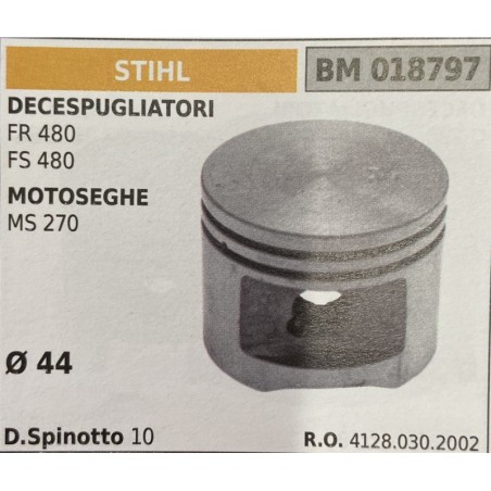 BRUMAR PISTONE COMPLETO STIHL DECESPUGLIATORI FR 480 FS 480 MOTOSEGHE MS 270   Ø 44 D Spinotto 10  RO 41280302002