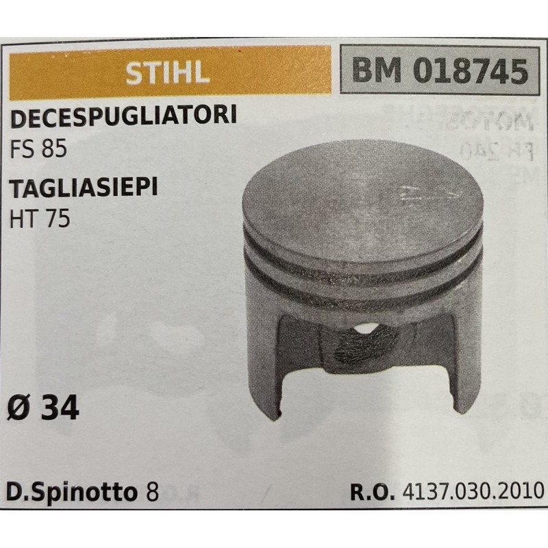 BRUMAR PISTONE COMPLETO STIHL DECESPUGLIATORI FS 85 TAGLIASIEPI HT 75   Ø 34 D Spinotto 8  RO 41370302010