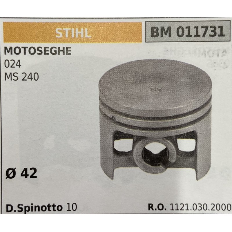 BRUMAR PISTONE COMPLETO STIHL MOTOSEGHE 024 MS 240  Ø 42 D Spinotto 10  RO 11210302000