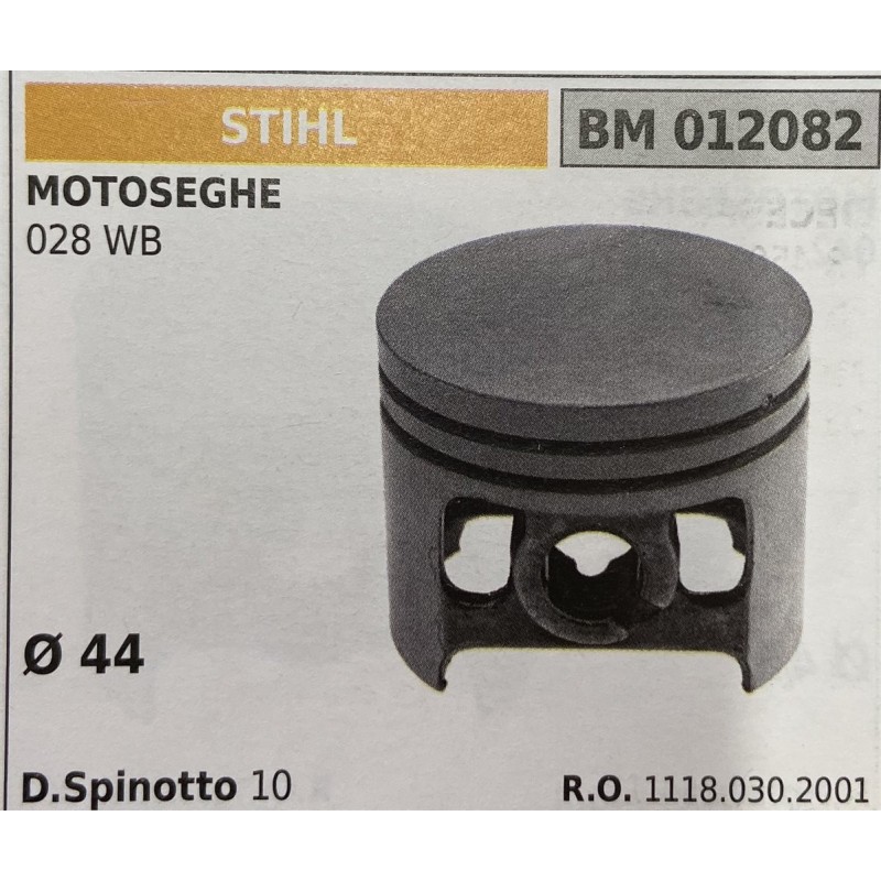 BRUMAR PISTONE COMPLETO STIHL MOTOSEGHE 028 WB  Ø 44 D Spinotto 10  RO 11180302001