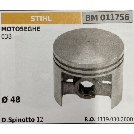 BRUMAR PISTONE COMPLETO STIHL MOTOSEGHE 038  Ø 48 D Spinotto 12  RO 11190302000