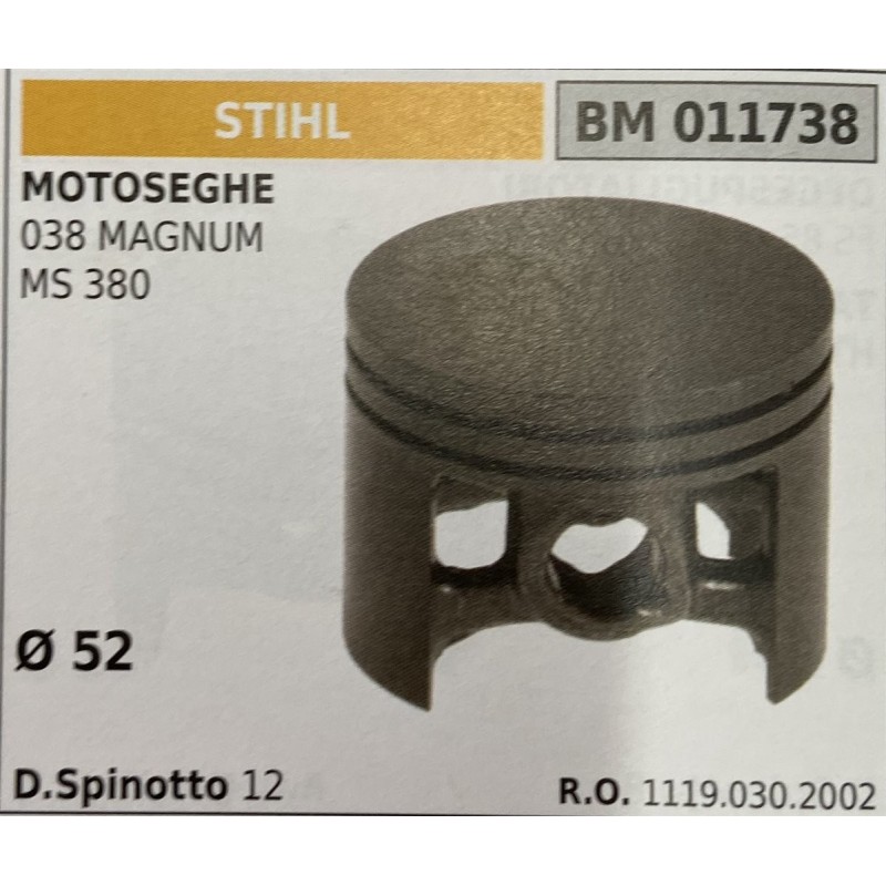 BRUMAR PISTONE COMPLETO STIHL MOTOSEGHE 038 MAGNUM MS 380  Ø 52 D Spinotto 12  RO 11190302002