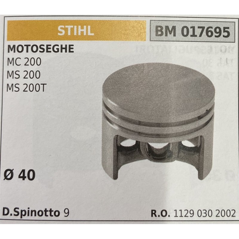 BRUMAR PISTONE COMPLETO STIHL MOTOSEGHE MC 200 MS 200 MS 200T  Ø 40 D Spinotto 9 RO 11290302002
