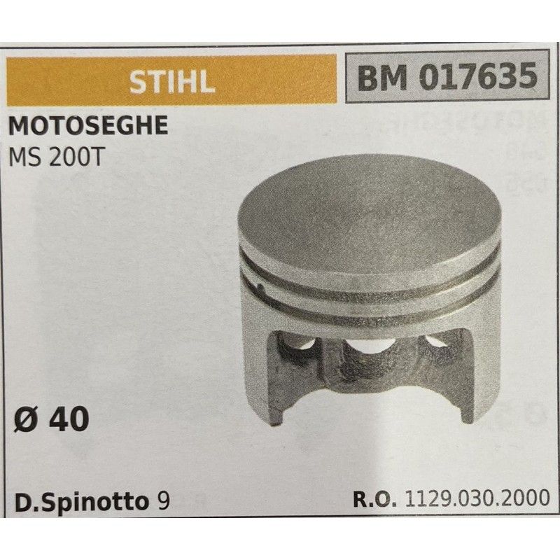 BRUMAR PISTONE COMPLETO STIHL MOTOSEGHE MS 200T  Ø 40 D Spinotto 9 RO 11290302000