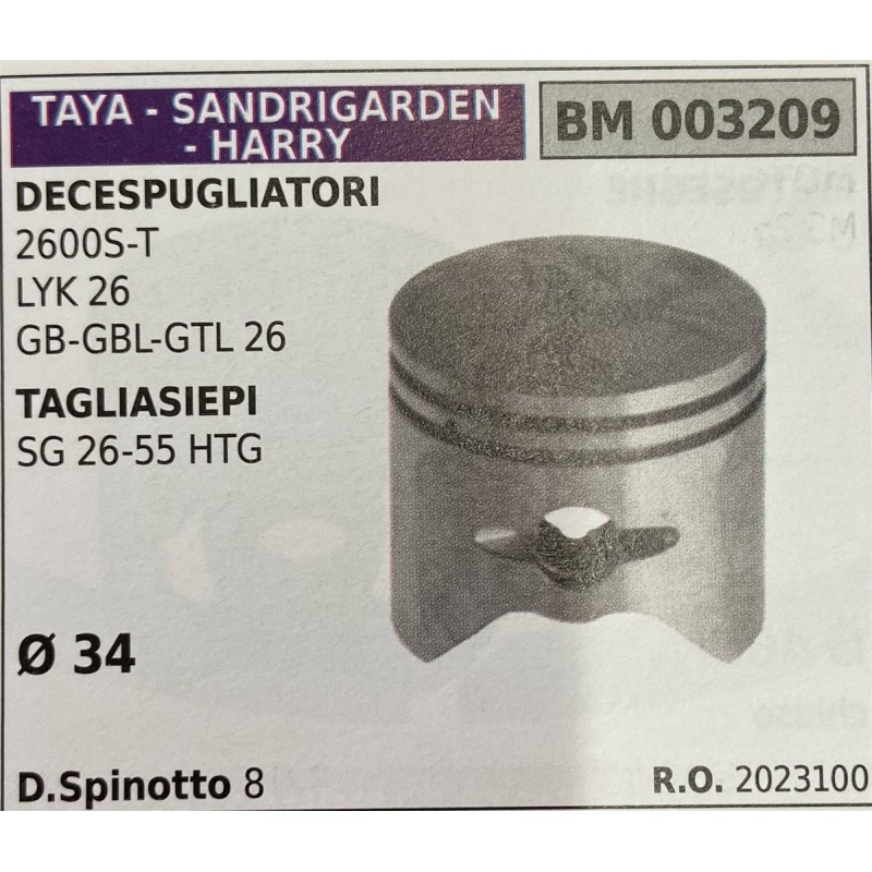 BRUMAR PISTONE COMPLETO TAYA  SANDRIGARDEN  HARRY DECESPUGLIATORI 2600ST LYK 26 GBGBLGTL 26 TAGLIASIEPI SG 2655 HTG  Ø 34 D Spi