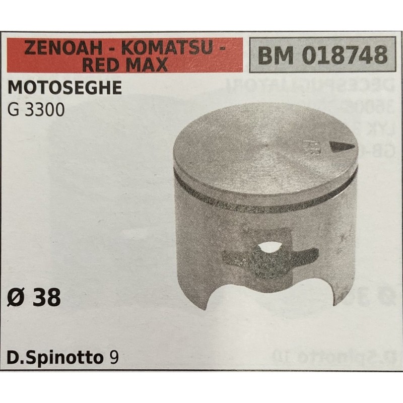 BRUMAR PISTONE COMPLETO ZENOAH  KOMATSU  RED MAX MOTOSEGHE G 3300   Ø 38 D Spinotto 9 RO