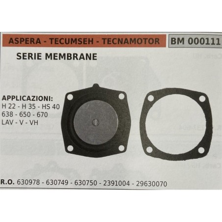 BRUMAR MEMBRANAKIT RIPARAZIONE ASPERA  TECUMSEH  TECNAMOTOR  SERIE MEMBRANE  APPLICAZIONI H 22  H 35  HS 40 638  650  670 LAV