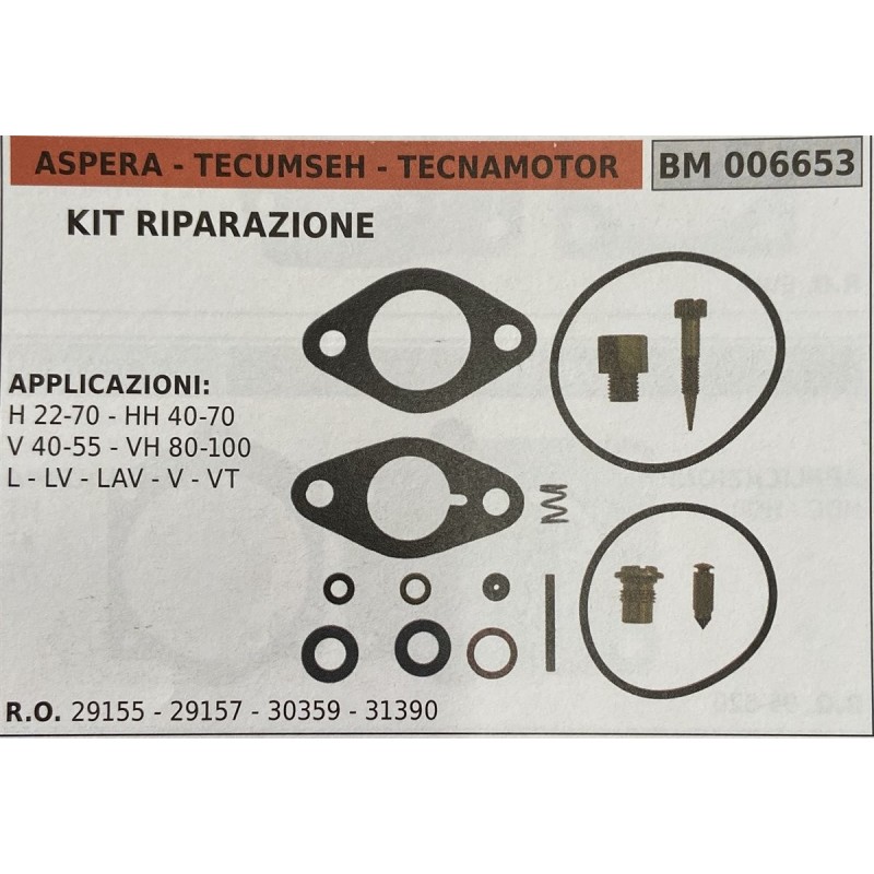 BRUMAR MEMBRANAKIT RIPARAZIONE ASPERA  TECUMSEH  TECNAMOTOR  KIT RIPARAZIONE  APPLICAZIONI H 2270  HH 4070 V 4055  VH 80100 L