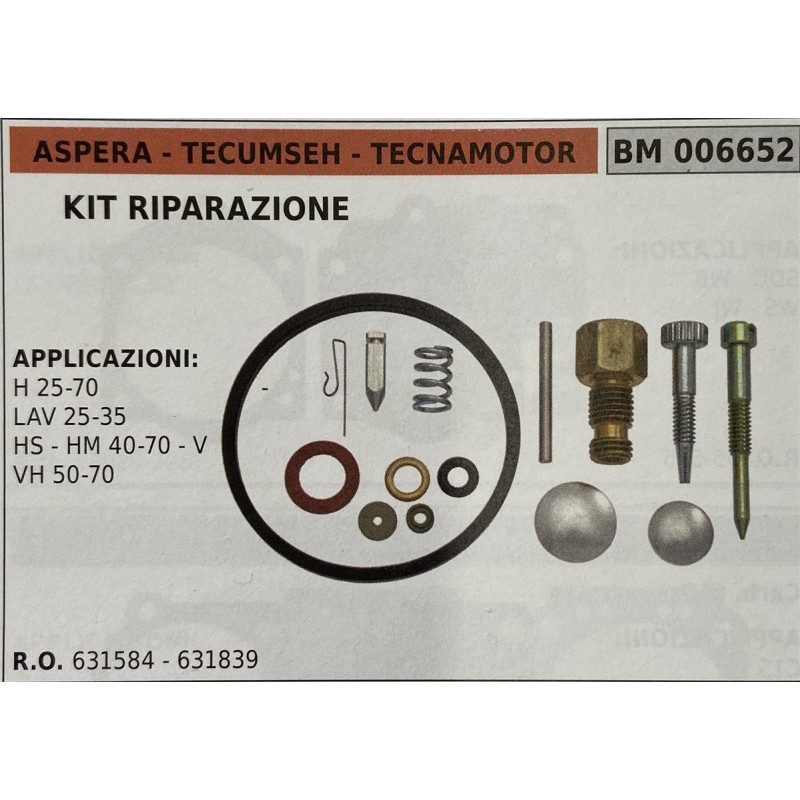 BRUMAR MEMBRANAKIT RIPARAZIONE ASPERA  TECUMSEH  TECNAMOTOR  KIT RIPARAZIONE  APPLICAZIONI H 2570  LAV 2535 HS  HM 4070  V VH 5