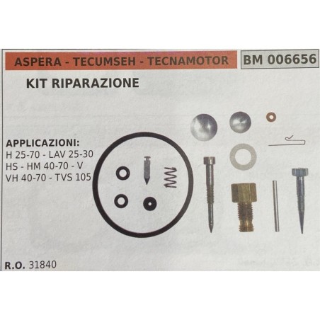 BRUMAR MEMBRANAKIT RIPARAZIONE ASPERA  TECUMSEH  TECNAMOTOR  KIT RIPARAZIONE  APPLICAZIONI H 2570  LAV 2530 HS  HM 4070  V VH 4