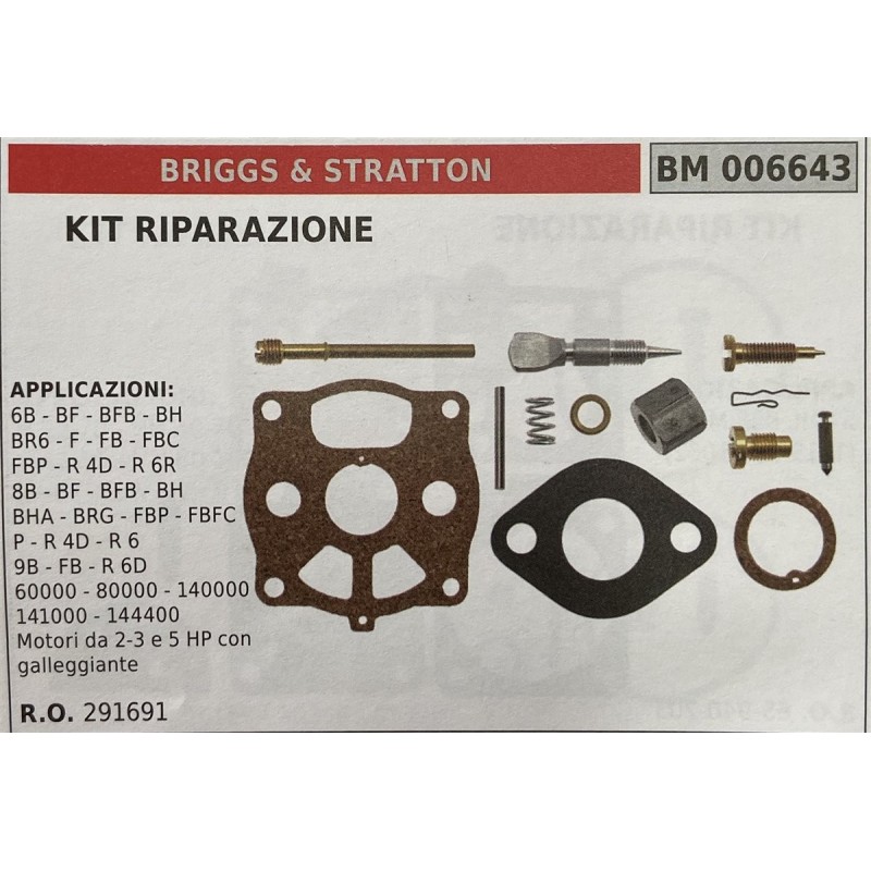 BRUMAR MEMBRANAKIT RIPARAZIONE BRIGGS & STRATTON  KIT RIPARAZIONE  APPLICAZIONI 6B  BF  BFB  BH BR6  F  FB  FBC FBP  R 4D  R 6R