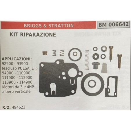 BRUMAR MEMBRANAKIT RIPARAZIONE BRIGGS & STRATTON  KIT RIPARAZIONE  APPLICAZIONI 92900  93900 (escluso PULSA JET)  94900  110900
