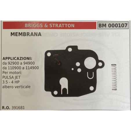 BRUMAR MEMBRANAKIT RIPARAZIONE BRIGGS & STRATTON  MEMBRANA  APPLICAZIONI da 92900 a 94900 da 110900 a 114900 per motori PULSA J