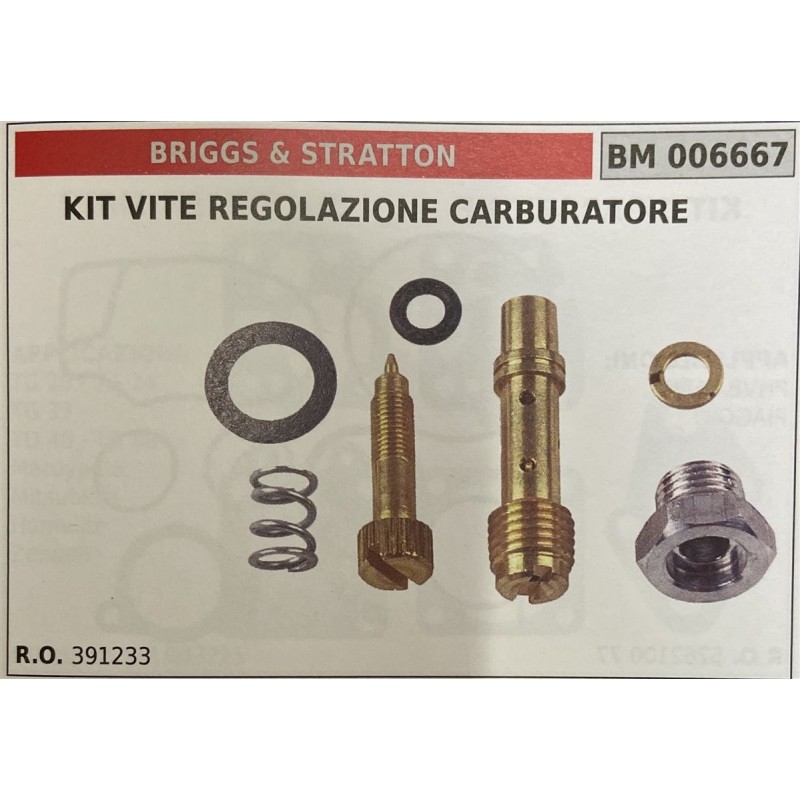 BRUMAR MEMBRANAKIT RIPARAZIONE BRIGGS & STRATTON  KIT VITE REGOLAZIONE CARBURATORE   RO 391233