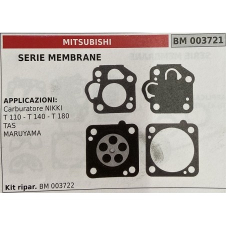 BRUMAR MEMBRANAKIT RIPARAZIONE MITSUBISHI  SERIE MEMBRANE  APPLICAZIONI Carburatore NIKKI T 110  T 140  T 180 TAS MARUYAMA  Kit