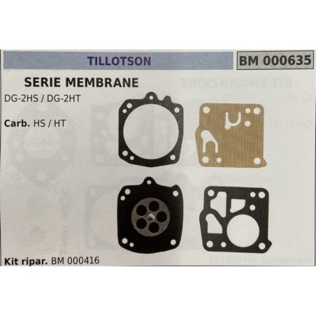 BRUMAR MEMBRANAKIT RIPARAZIONE TILLOTSON  SERIE MEMBRANE DG2HS  DG2HT  Carb HS  HT  Kit ripar BM 000416