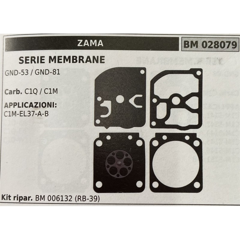 BRUMAR MEMBRANAKIT RIPARAZIONE ZAMA  SERIE MEMBRANE GND53  GND81  Carb C1Q C1M  APPLICAZIONI C1MEL37AB  Kit ripar BM 006132 (RB