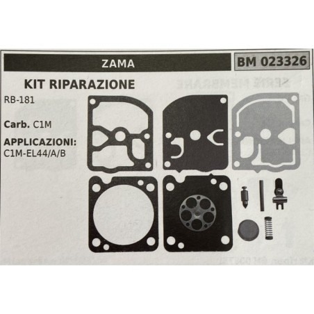 BRUMAR MEMBRANAKIT RIPARAZIONE ZAMA  KIT RIPARAZIONE RB181  Carb C1M  APPLICAZIONI C1MEL44AB  Membrane
