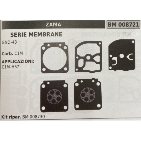 BRUMAR MEMBRANAKIT RIPARAZIONE ZAMA  SERIE MEMBRANE GND43  Carb C1M  APPLICAZIONI C1MH57  Kit ripar BM 008730