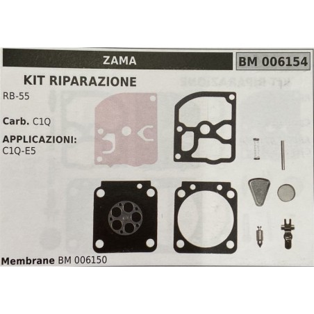 BRUMAR MEMBRANAKIT RIPARAZIONE ZAMA  KIT RIPARAZIONE RB55  Carb C1Q  APPLICAZIONI C1QE5  Membrane BM 006150