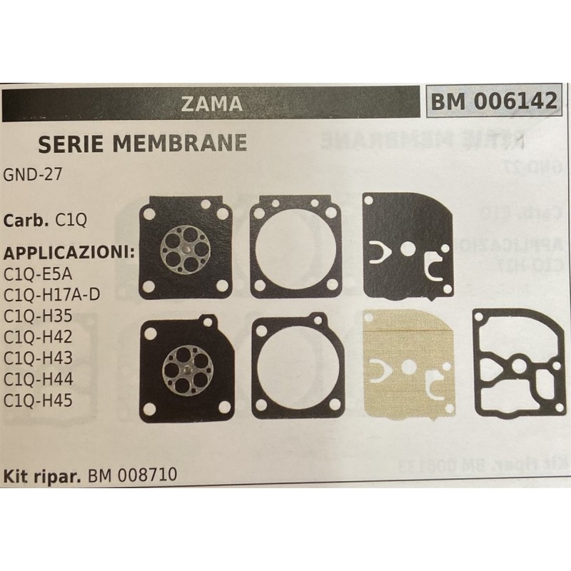 BRUMAR MEMBRANAKIT RIPARAZIONE ZAMA  SERIE MEMBRANE GND27  Carb C1Q  APPLICAZIONI C1QESA C1QH17AD C1QH35 C1QH42 C1QH43 C1QH44 C