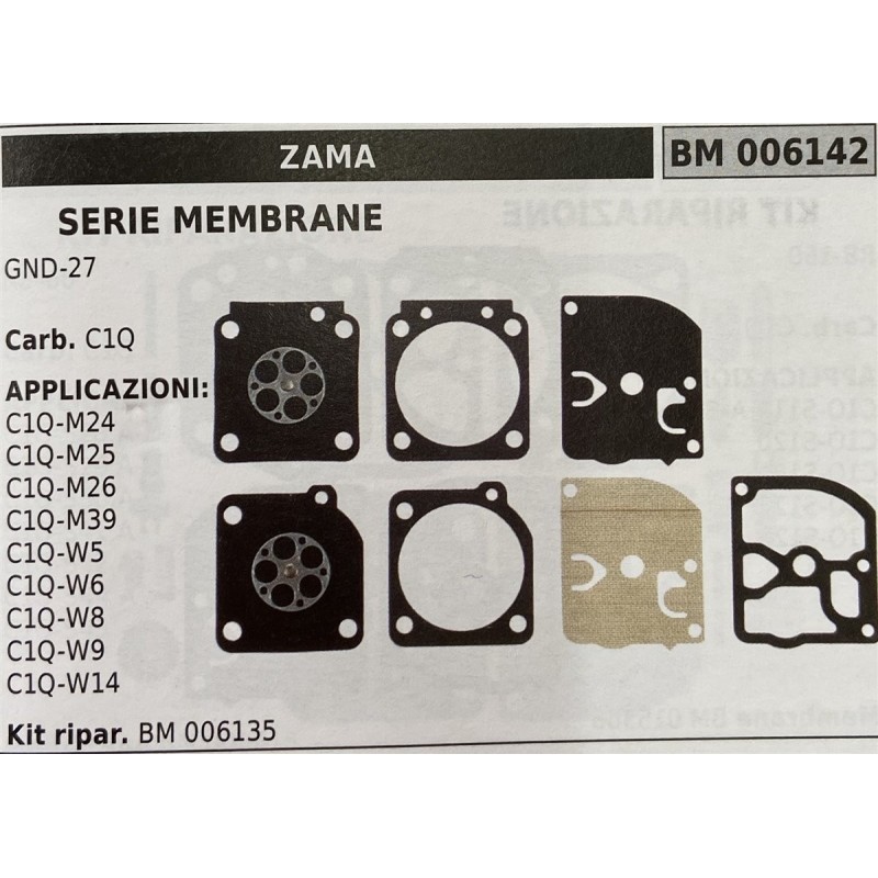 BRUMAR MEMBRANAKIT RIPARAZIONE ZAMA  SERIE MEMBRANE GND27  Carb C1Q  APPLICAZIONI C1QM24 C1QM25 C1QM26 C1QM39 C1QW5 C1QW6 C1QW8