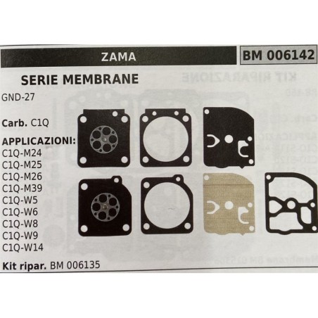 BRUMAR MEMBRANAKIT RIPARAZIONE ZAMA  SERIE MEMBRANE GND27  Carb C1Q  APPLICAZIONI C1QM24 C1QM25 C1QM26 C1QM39 C1QW5 C1QW6 C1QW8
