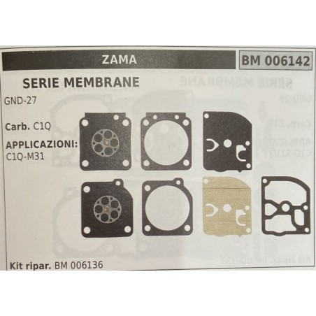BRUMAR MEMBRANAKIT RIPARAZIONE ZAMA  SERIE MEMBRANE GND27  Carb C1Q  APPLICAZIONI C1QM31  Kit ripar BM 006136